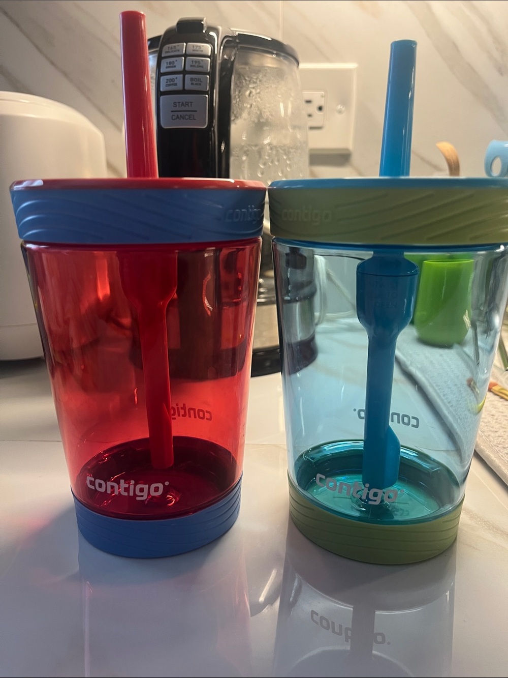 Contigo Kids 2-Pack Straw Cups in Red & Light Blue with Blue Accents